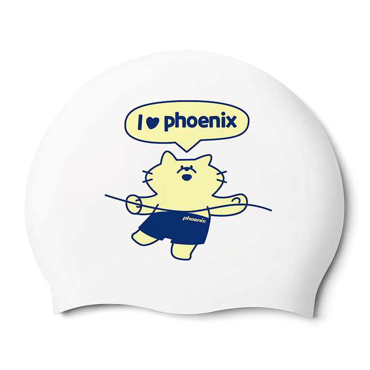 PHOENIX Cats Love シリコン スイムキャップ ホワイト [PCS-03 Catslove (White) 水泳帽] 상품컷
