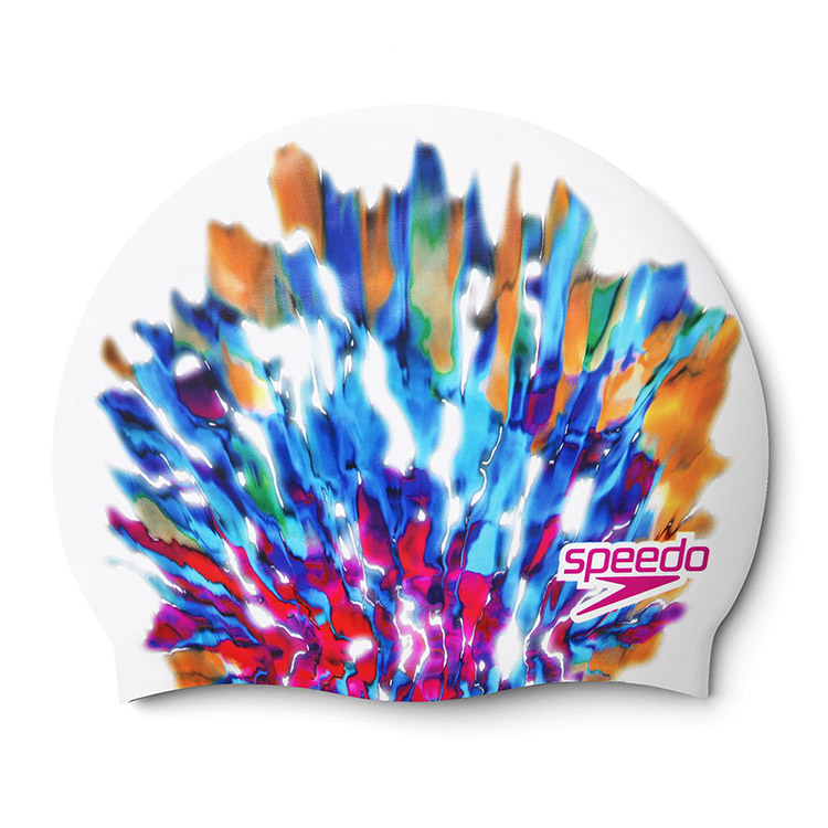 SPEEDO Digital Printed シリコン スイムキャップ ホワイト ピンク [8-1352415969 水泳帽] 상품컷