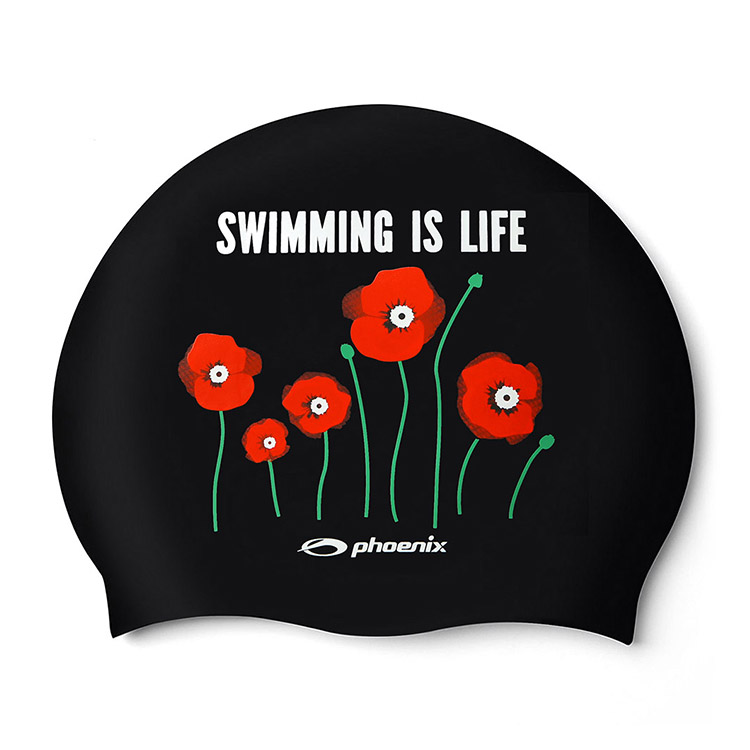 PHOENIX Life シリコン スイムキャップ ブラック [PCS-03 Life (Black) 水泳帽] 상품컷