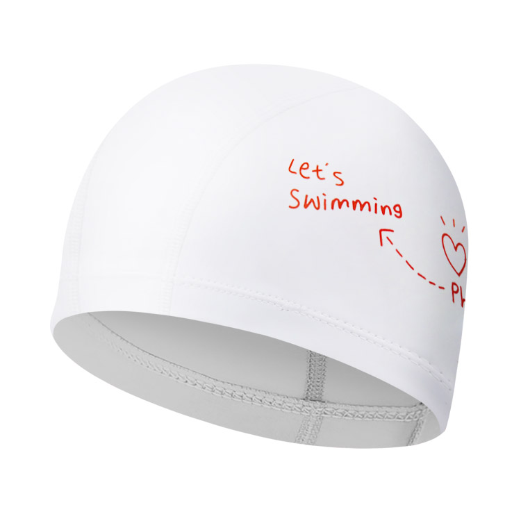 PHOENIX キッズ Drawing PUコーティング スイムキャップ ホワイト [PCU-02 Drawing (White) 水泳帽] 상품컷