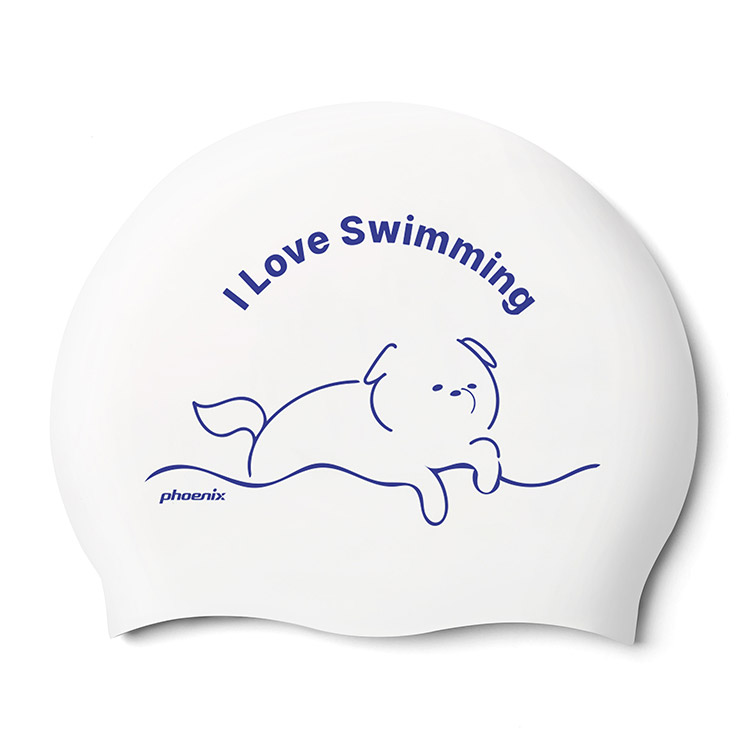 PHOENIX I-Love_Swimming シリコン スイムキャップ ホワイト [PCS-03 Swimming (White) 水泳帽] 상품컷