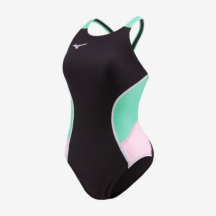 MIZUNO レディース Exersuit Simple Trend Racerバック水着 ブラックエメラルド [N2MAB76194 トレーニング] 상품컷