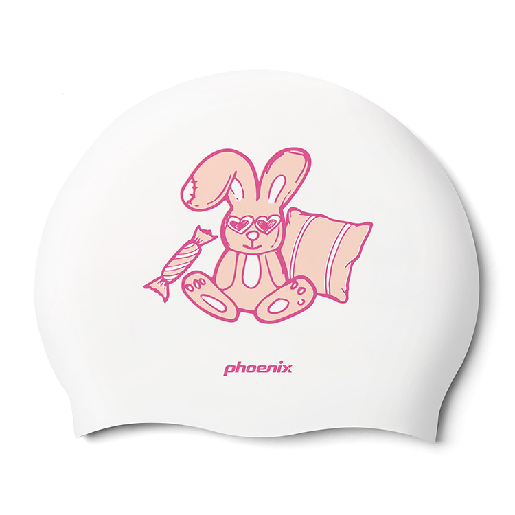 PHOENIX Candy Rabbit シリコン スイムキャップ ホワイト [PCS-03 Candyrabbit (White) 水泳帽] 상품컷