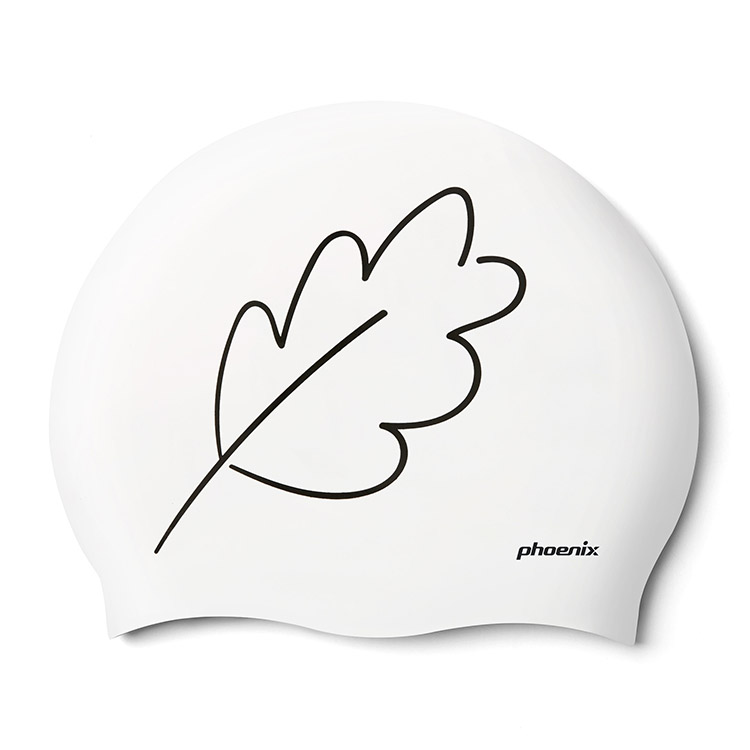 PHOENIX Green Leaf シリコン スイムキャップ ホワイト [PCS-03 GreenlLeaf (White) 水泳帽] 상품컷