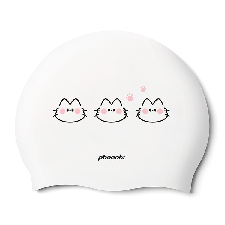 PHOENIX Nyangnyang Wave シリコン スイムキャップ ホワイト [PCS-03 Nyangnyang Wave (White) 水泳帽] 상품컷