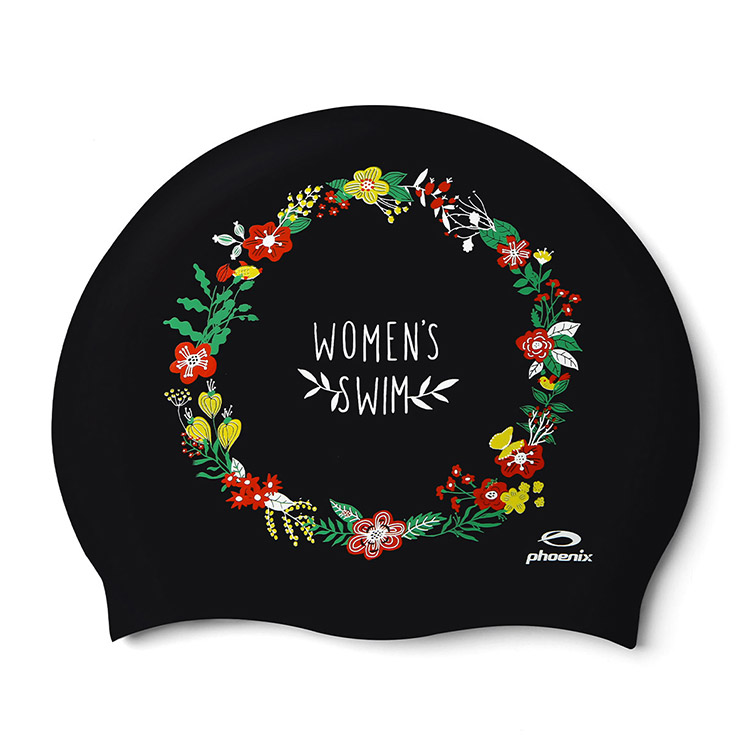 PHOENIX Flower Ring シリコン スイムキャップ ブラック [PCS-03 Flowerring (Black) 水泳帽] 상품컷