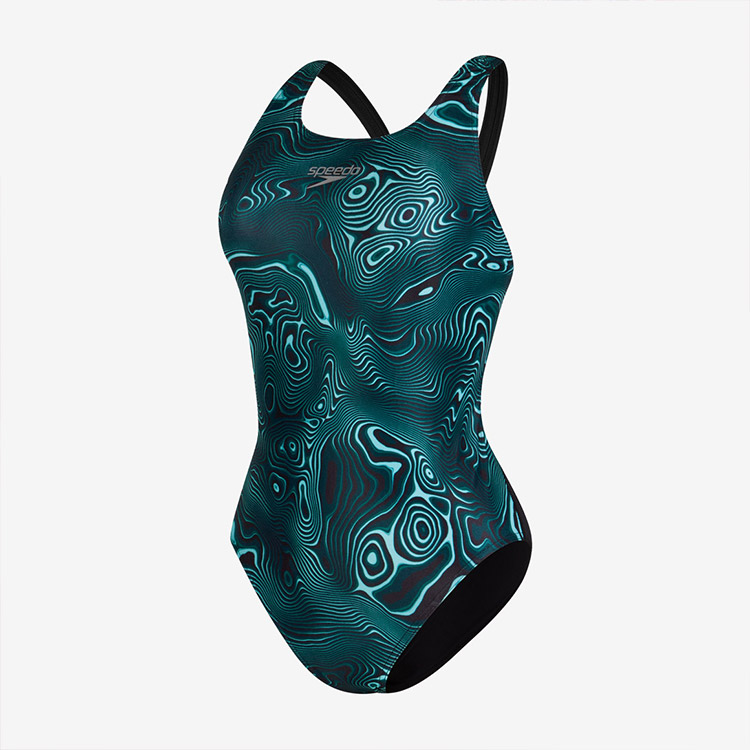 SPEEDO レディース Eco Endurance Allover Digital Powerバック水着 ブラックグリーン [8-00350915892 トレーニング] 상품컷