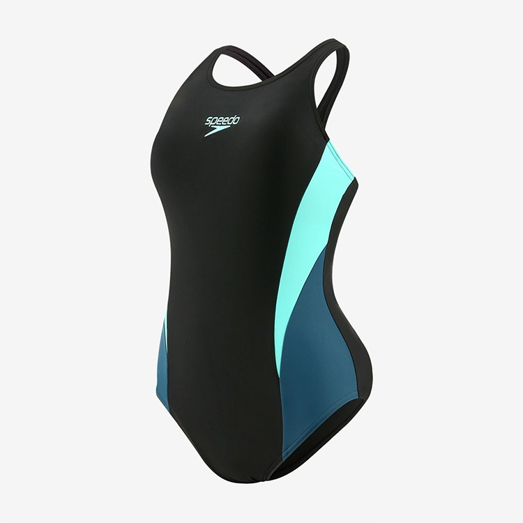SPEEDO レディース Colorblock Splice Muscleバック水着 グリーン アジアンフィット [8-00449501885 トレーニング水着]