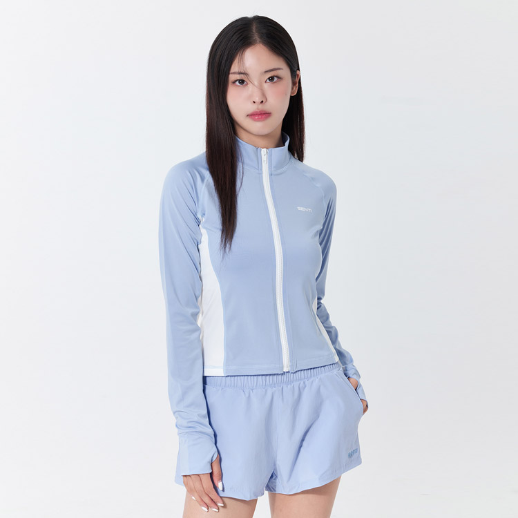 SENTI Women's Summer Club Cassical Standard Fit Zip-up Rash Guard Swimsuit Lavender White [SAR-ARW41 (LVWH) Beachwear ] 상품컷