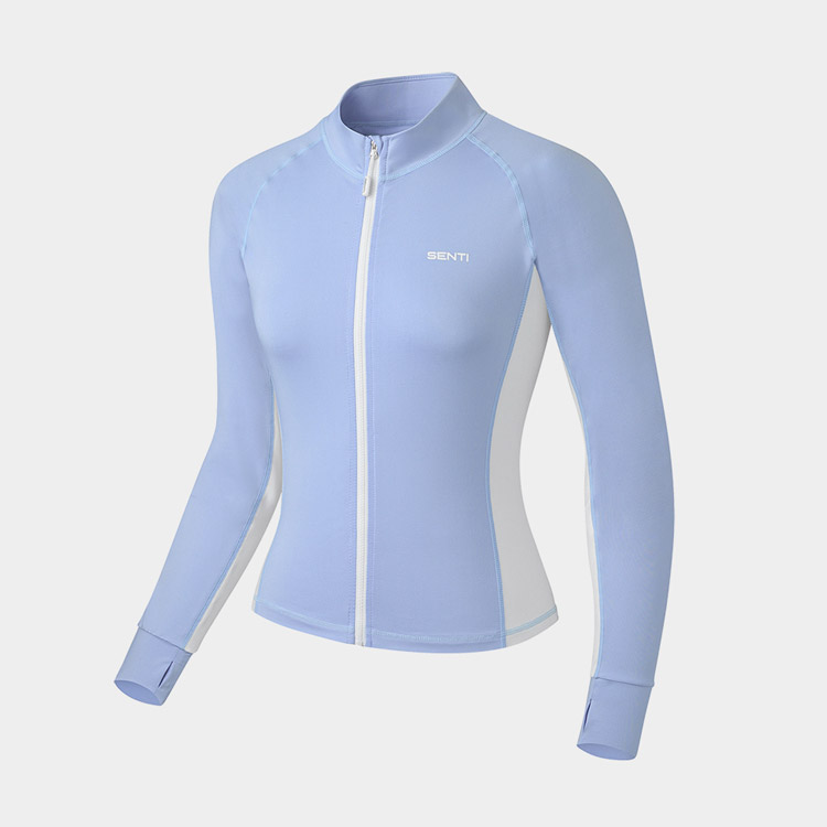SENTI Women's Summer Club Cassical Standard Fit Zip-up Rash Guard Swimsuit Lavender White [SAR-ARW41 (LVWH) Beachwear ] 디테일
