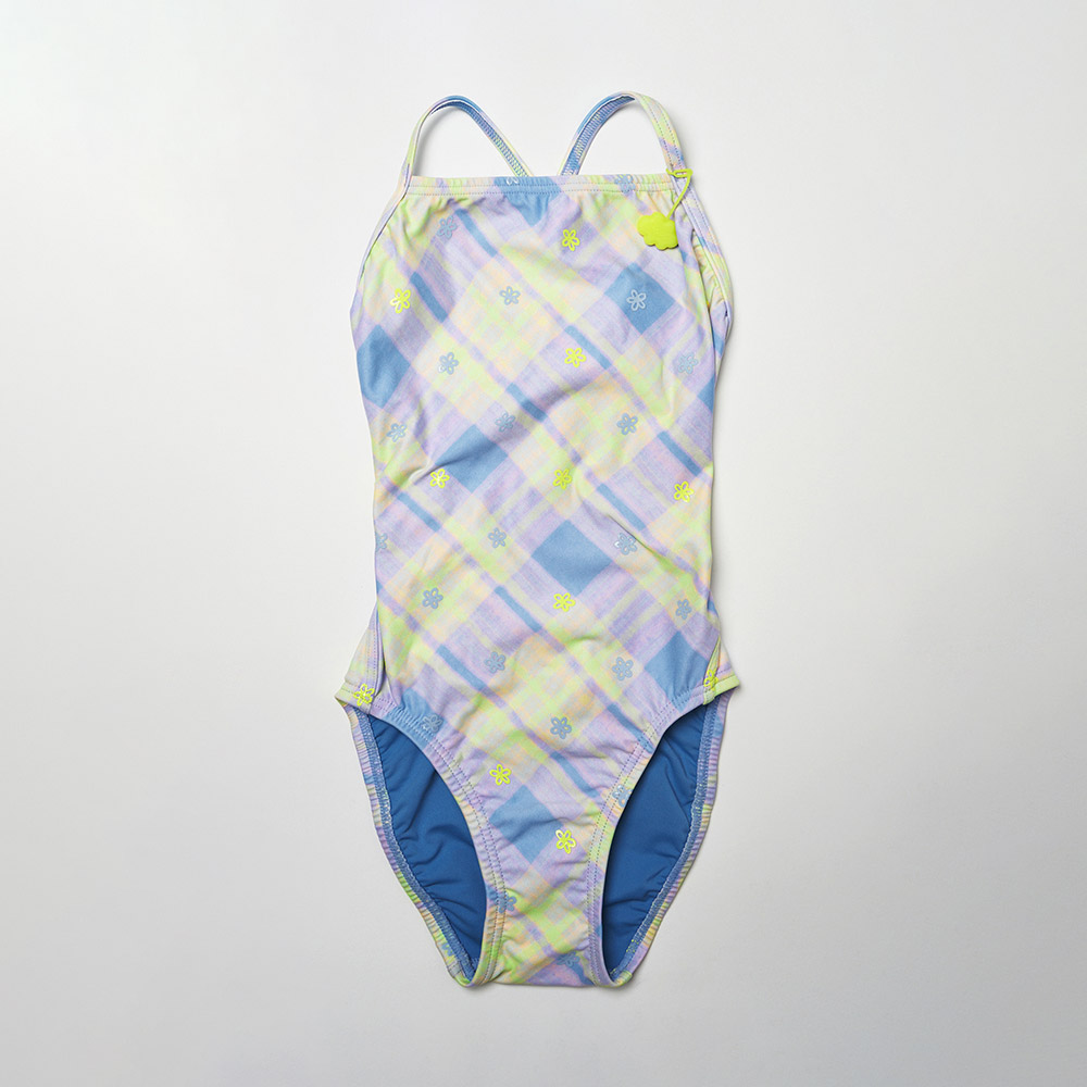 HOOG Kids EMBOSS Ribbon Cross X-Back Swimsuit LimeCheck [GXT450 Girl's] 디테일