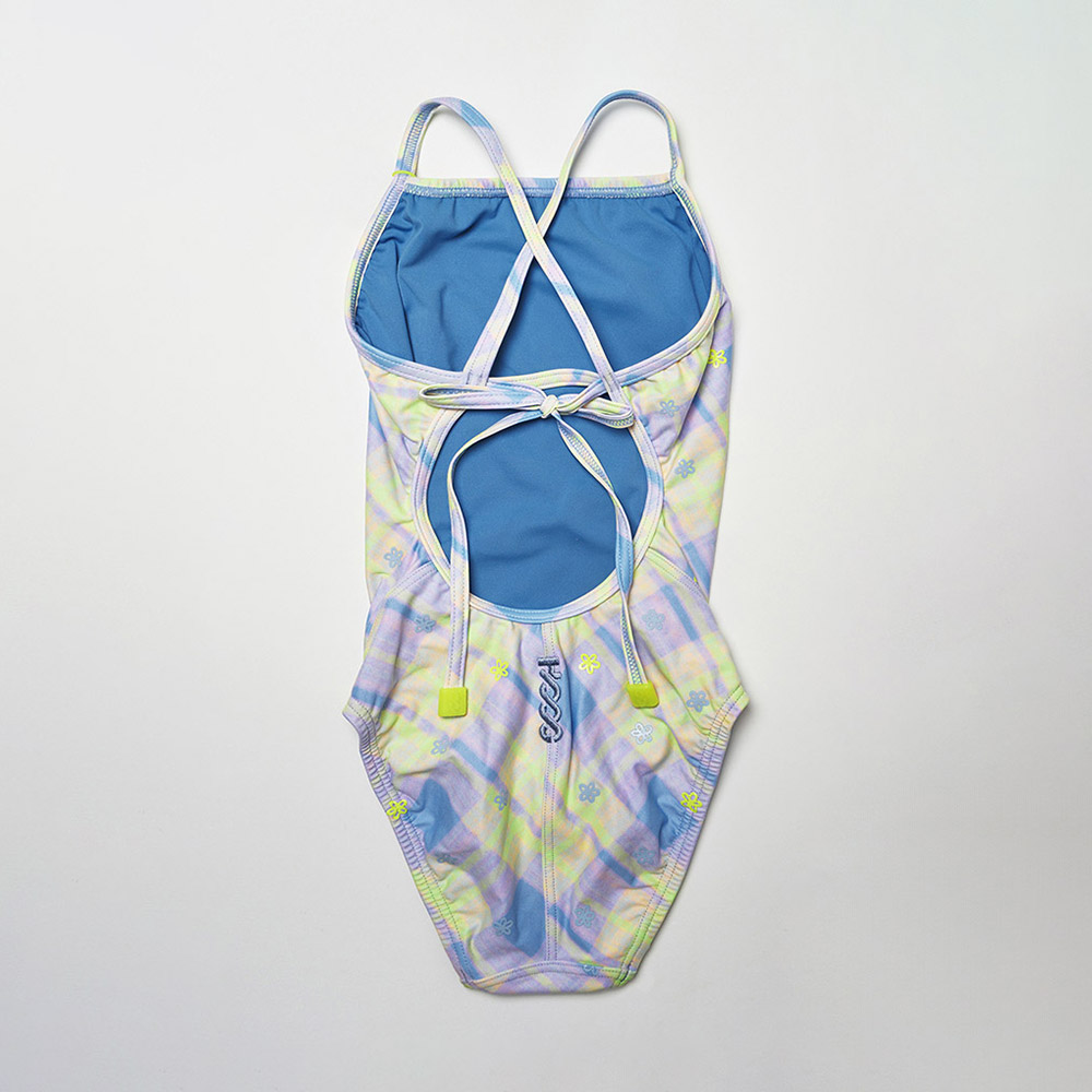 HOOG Kids EMBOSS Ribbon Cross X-Back Swimsuit LimeCheck [GXT450 Girl's] 디테일