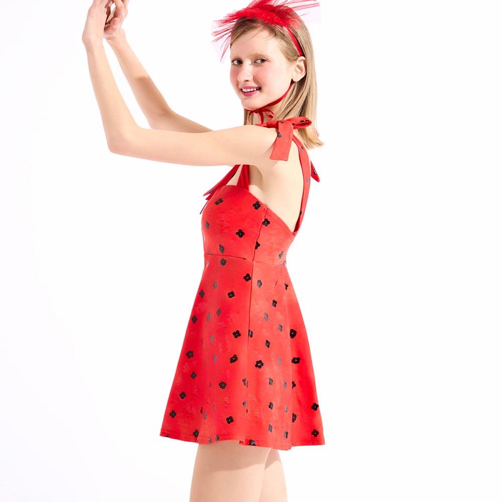 HOOG Emboss Funnyside One Piece Red Black Flower [AWO0047 Women's Beachwear] 디테일