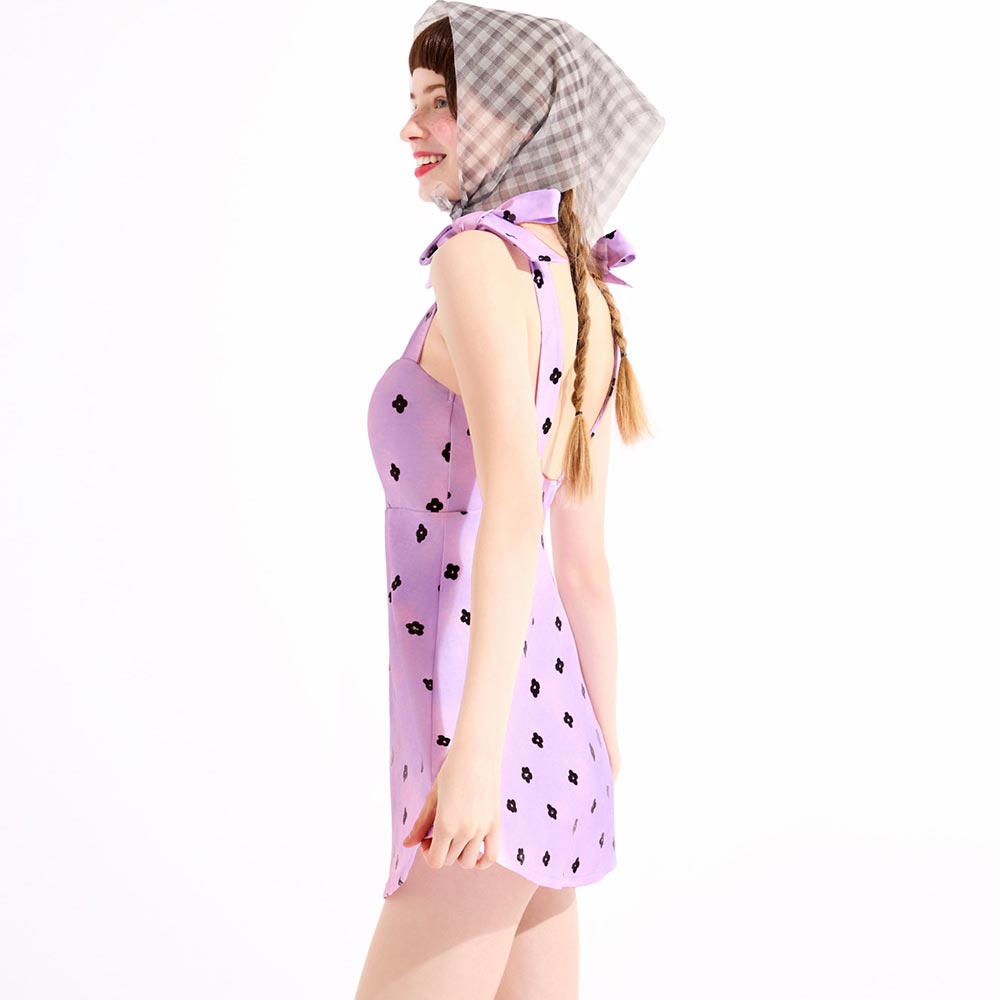 HOOG Emboss Funnyside One Piece Lavender Black Flower [AWO0039 Women's Beachwear] 디테일