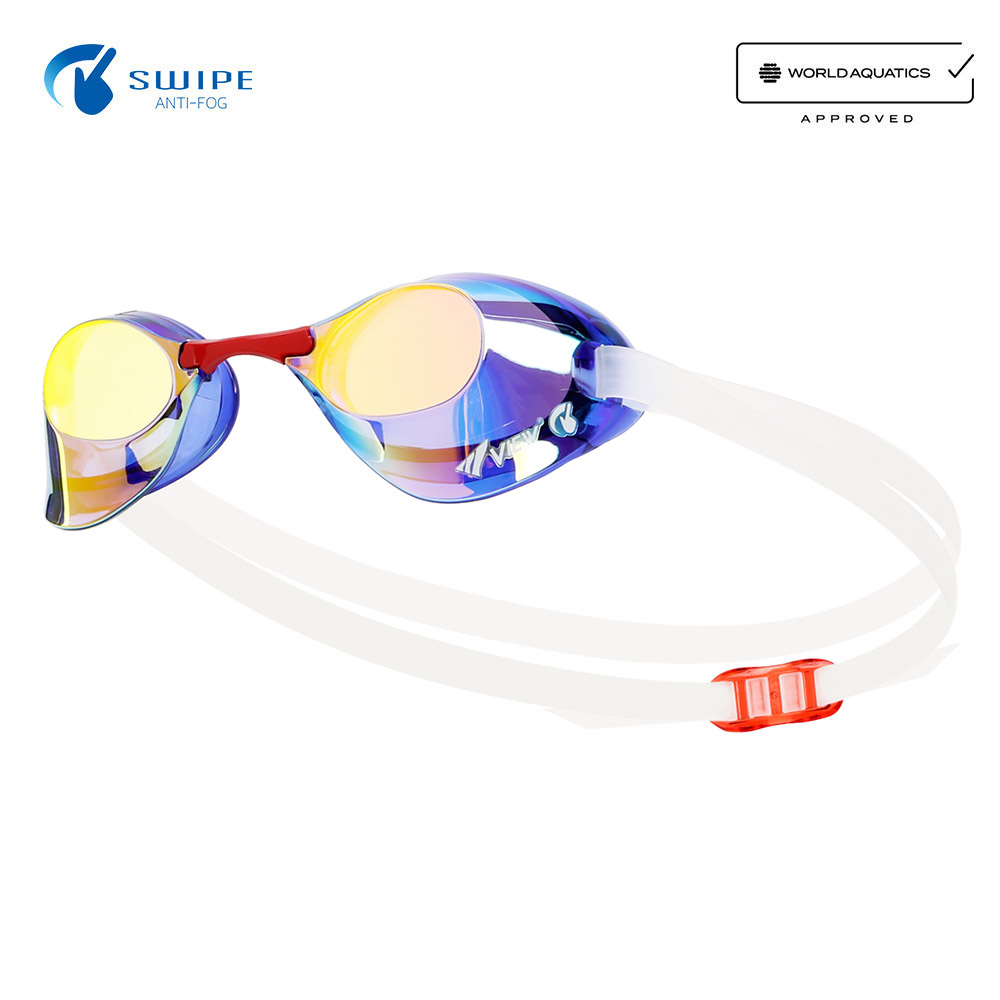 VIEW Blade Swipe Antifog Mirrored Non-Cushioned Goggles Blue Orange [V121SAM(CBLO) World Aquatics Approved]