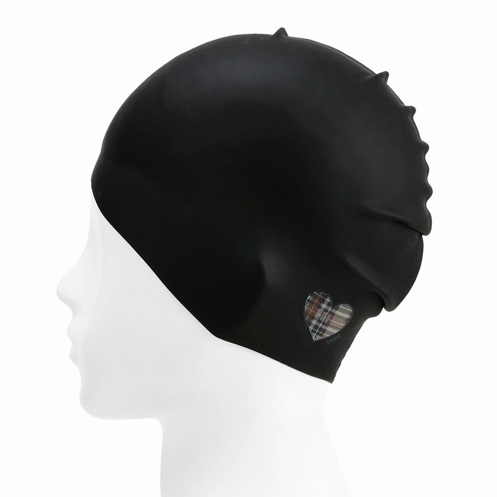 SWAVE Check Heart Silicone Swim Cap Black [SF3USC006] 디테일