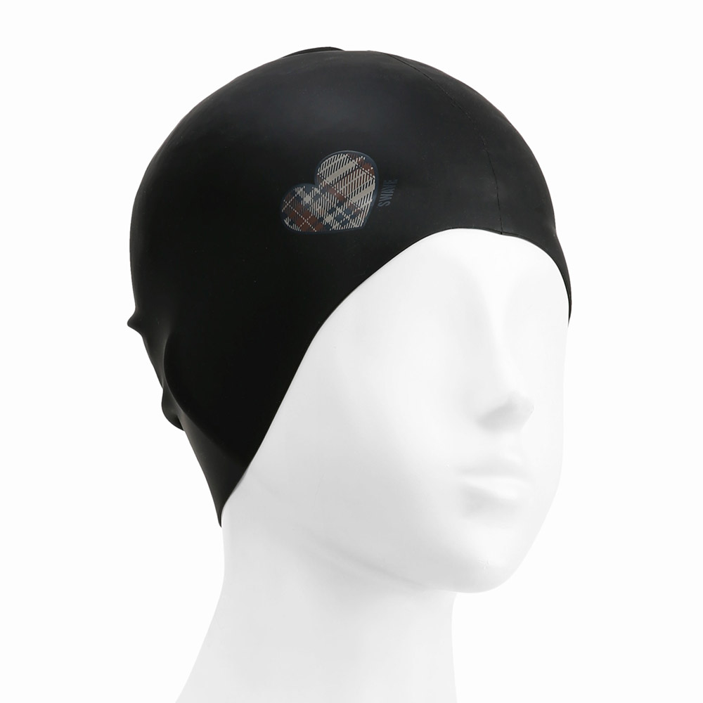 SWAVE Check Heart Silicone Swim Cap Black [SF3USC006] 디테일