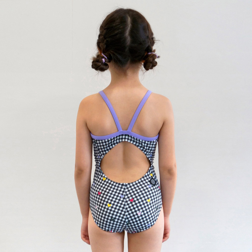 LEMANGO Kids Checkmate Open Back Swimsuit Sparkling Black [LSGON10005639 Girls] 디테일