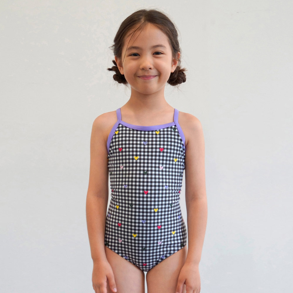 LEMANGO Kids Checkmate Open Back Swimsuit Sparkling Black [LSGON10005639 Girls] 상품컷