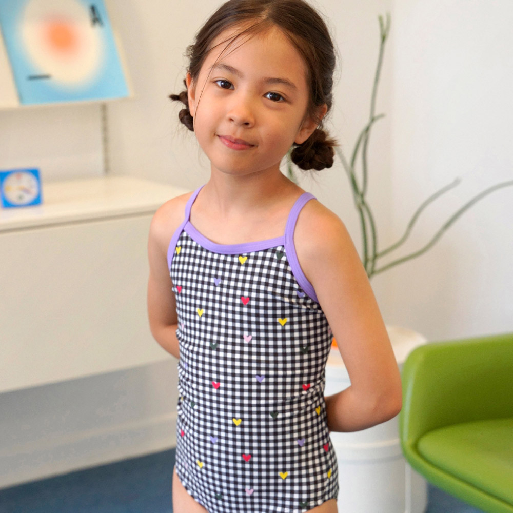 LEMANGO Kids Checkmate Open Back Swimsuit Sparkling Black [LSGON10005639 Girls] 디테일