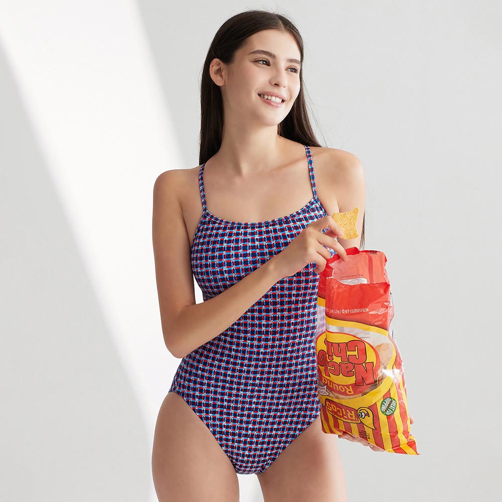 LEMANGO Lizet Check Fake Tie Back Swimsuit Navy [LSWON16105667 Women's] 상품컷