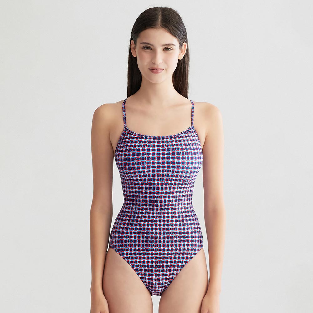 LEMANGO Lizet Check Fake Tie Back Swimsuit Navy [LSWON16105667 Women's] 디테일