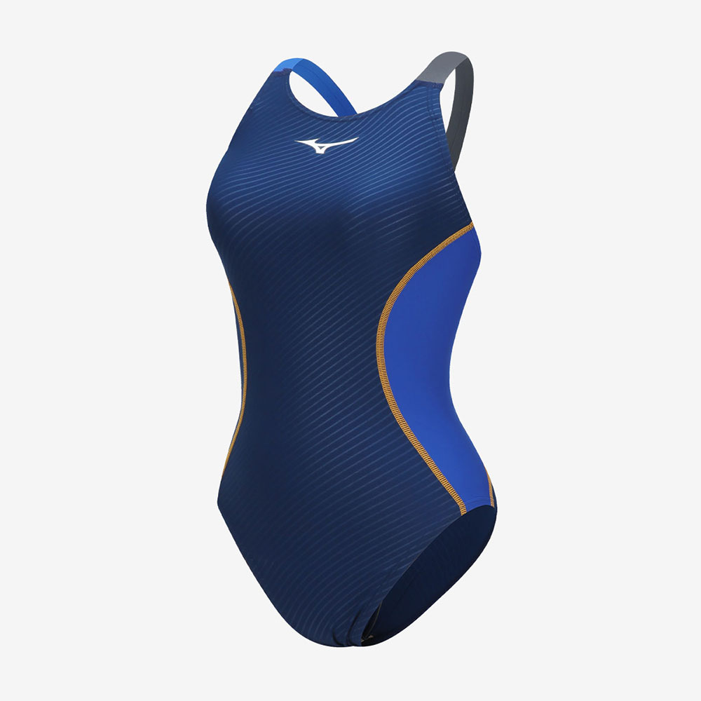 MIZUNO Exersuit Asymmetry Cross バック 水着 ネイビーゴールド [N2MA277584 レディース フィットネス]