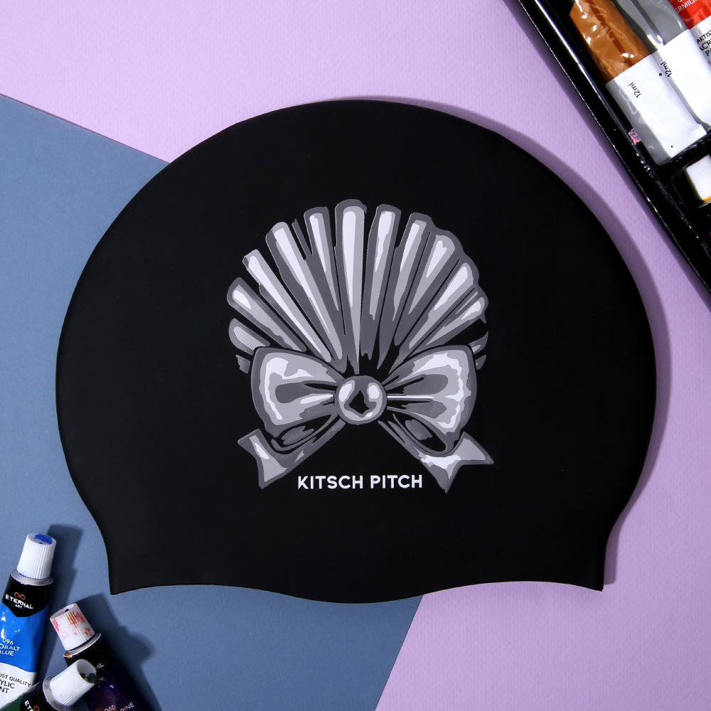 KITSCH PITCH Pearl Ribbon Shell Silicone Swim Cap Black [KF2USC003] 디테일