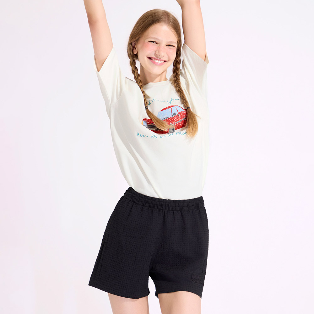 HOOG Funnyberry Funnyside Seersucker Women's Shorts Black [AWB0083 Women's Beachwear] 상품컷