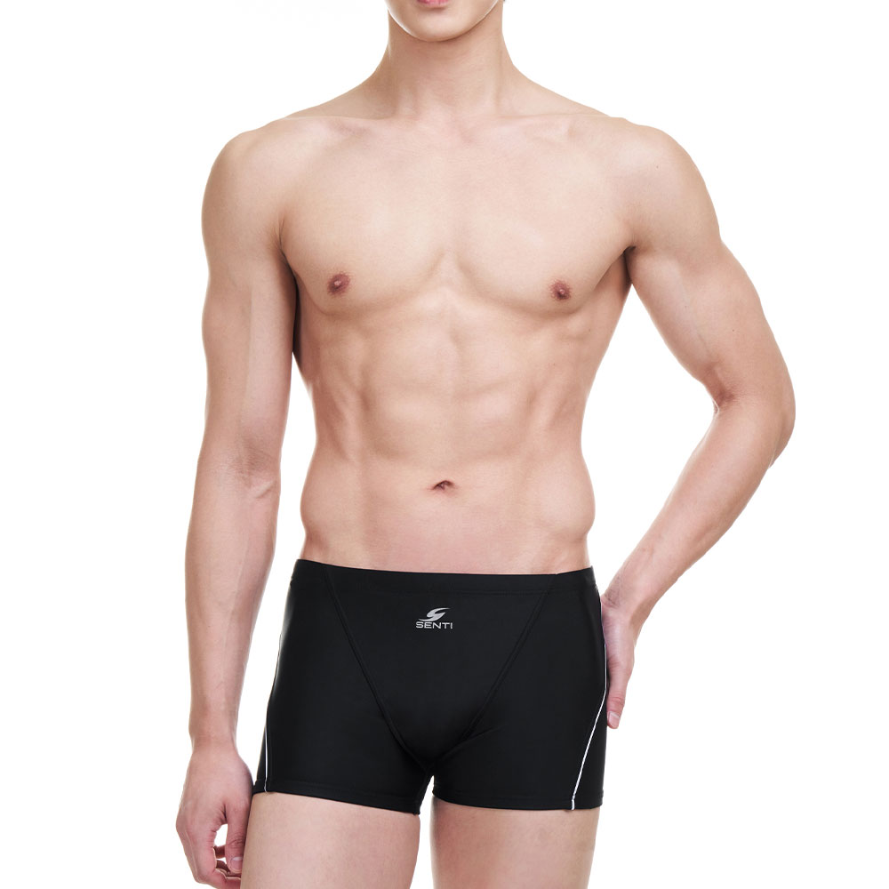 SENTI Men's Modern Basic Square Leg Swimsuit Black White [MSB-21B602 (BK/WH)] 상품컷