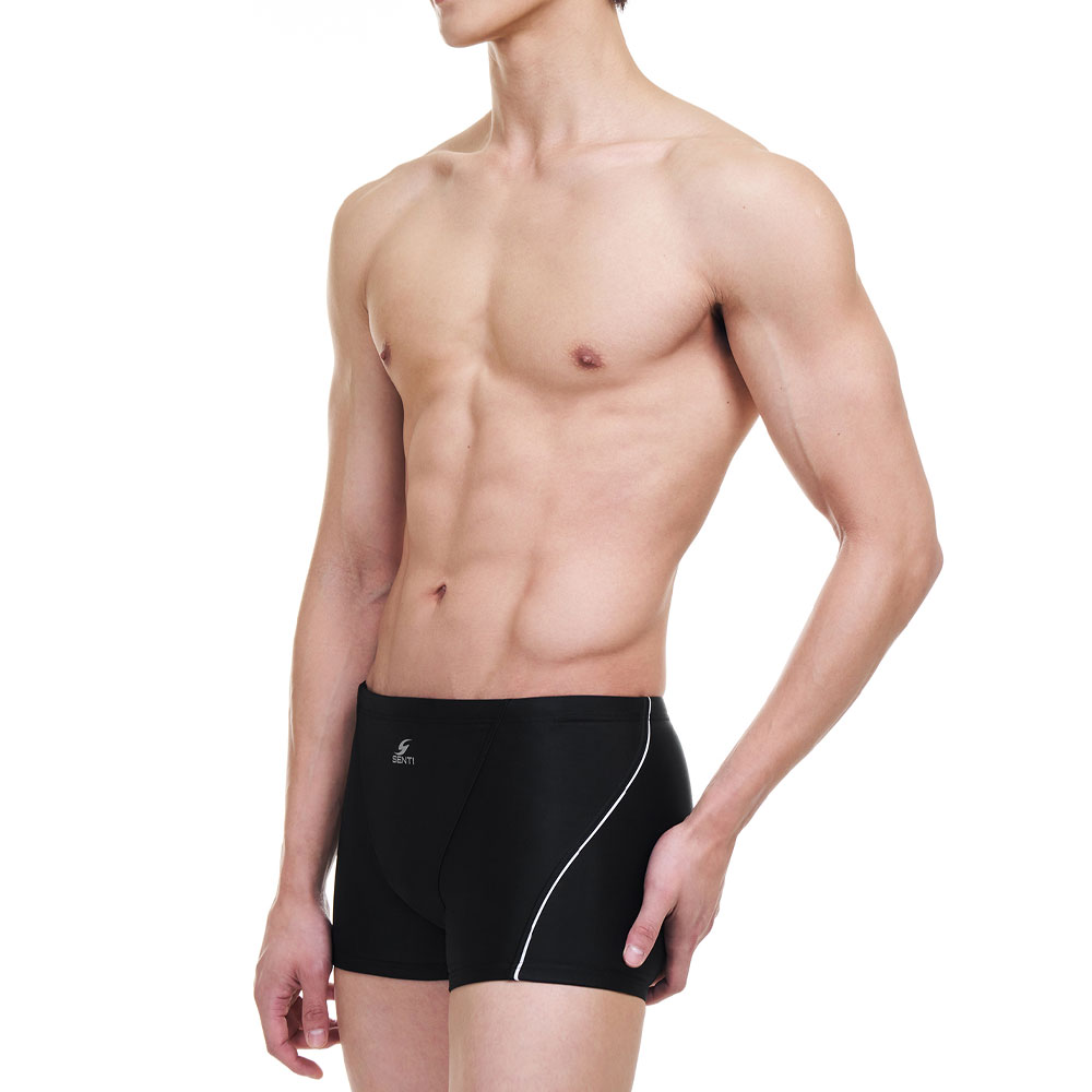 SENTI Men's Modern Basic Square Leg Swimsuit Black White [MSB-21B602 (BK/WH)] 디테일