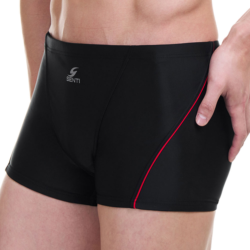 SENTI Men's Modern Basic Square Leg Swimsuit Black Red [MSB-21B603 (BK/RD)]] 디테일
