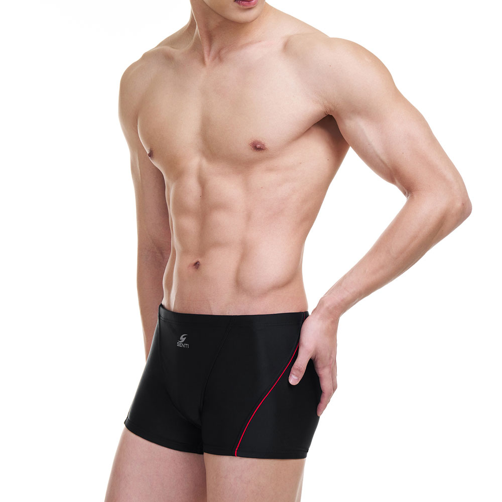 SENTI Men's Modern Basic Square Leg Swimsuit Black Red [MSB-21B603 (BK/RD)]] 디테일
