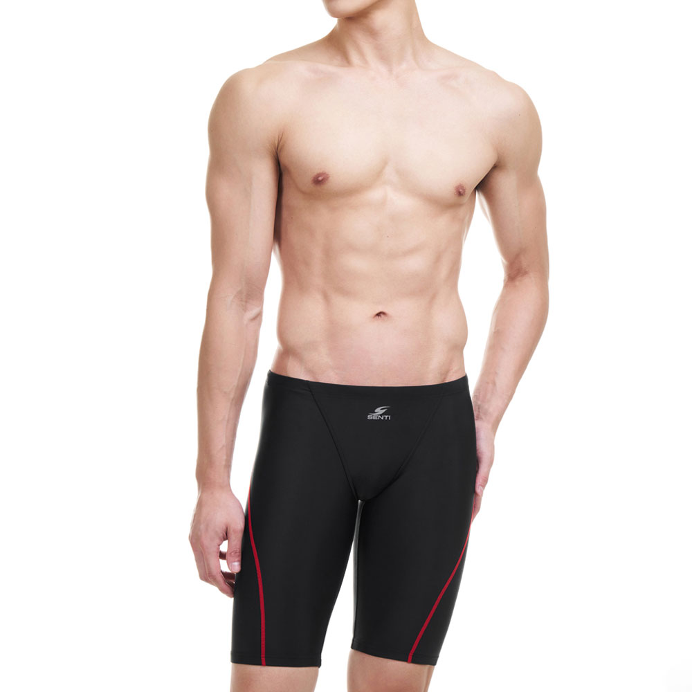 SENTI Men's Modern Basic Jammer Swimsuit Black Red [MSTQ-21B303 (BK/RD)] 상품컷