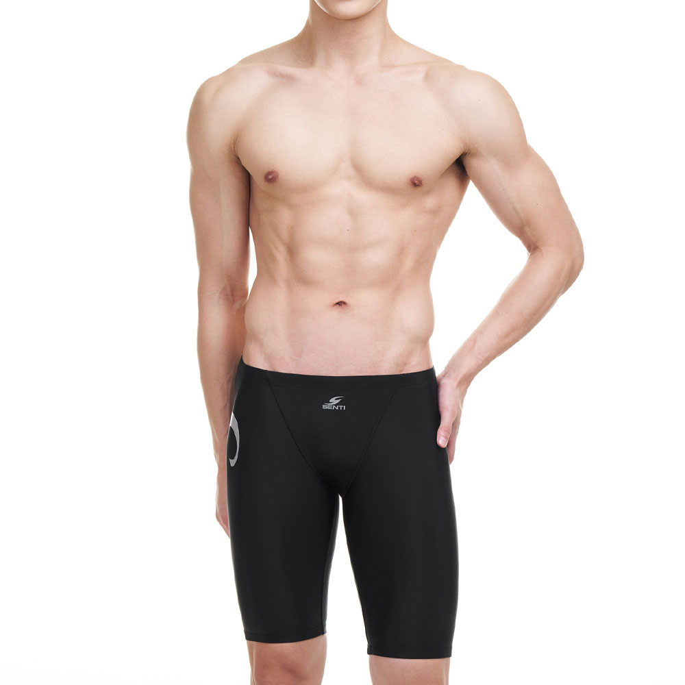 SENTI Men's Modern Basic Jammer Swimsuit Black Silver [MSTQ-21B304 (BK/SI)]
