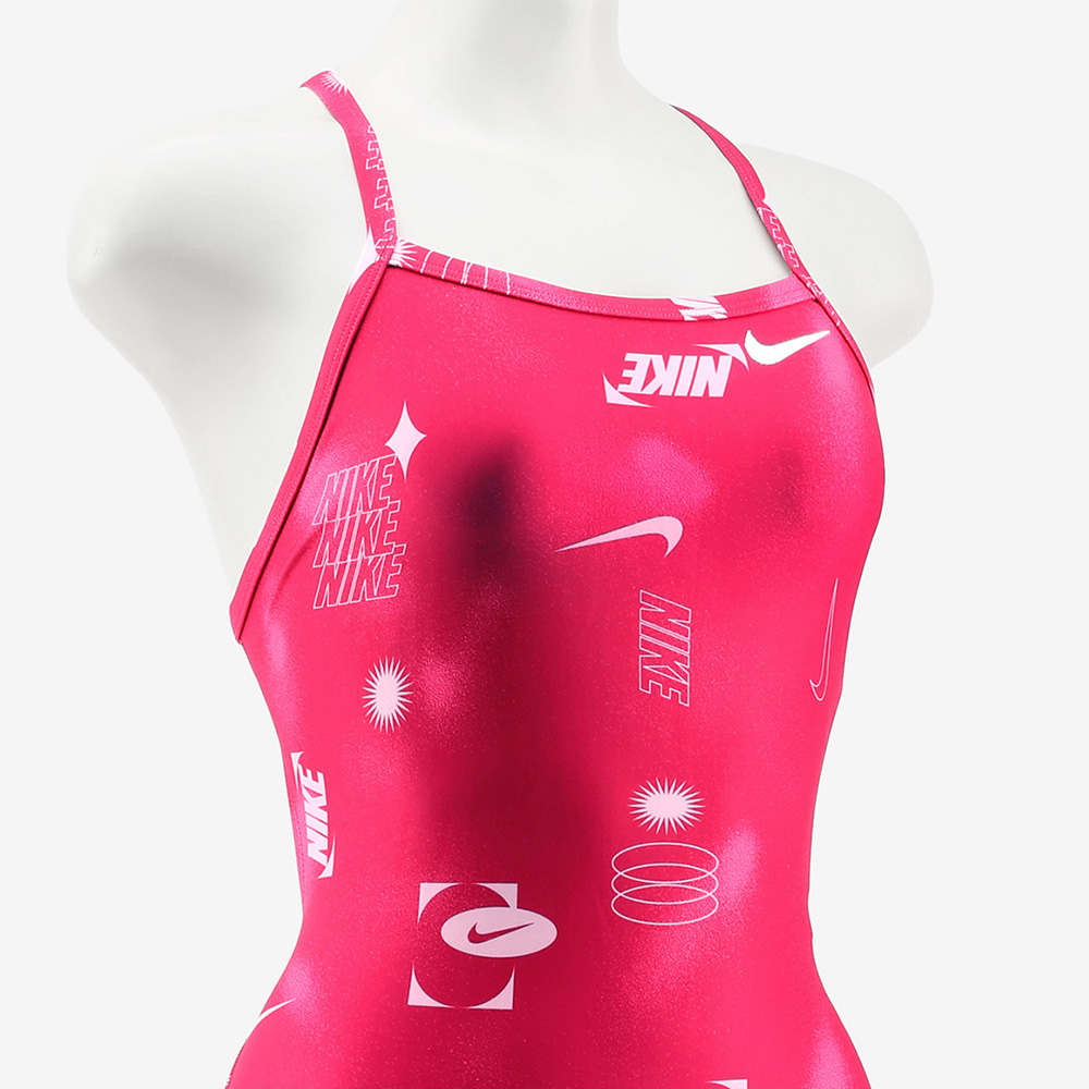 NIKE SWIM Galaxia Racer Back Swimsuit Rush Pink [NESSF017-687 Embroidered Logo Women's Indoor Swimsuit] 디테일