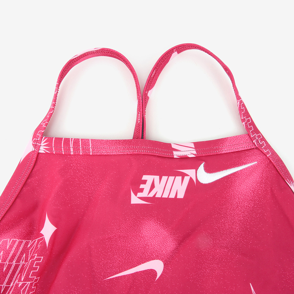 NIKE SWIM Galaxia Racer Back Swimsuit Rush Pink [NESSF017-687 Embroidered Logo Women's Indoor Swimsuit] 디테일