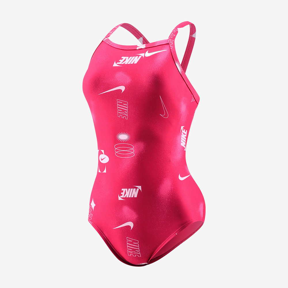 NIKE SWIM Galaxia Racer Back Swimsuit Rush Pink [NESSF017-687 Embroidered Logo Women's Indoor Swimsuit] 디테일