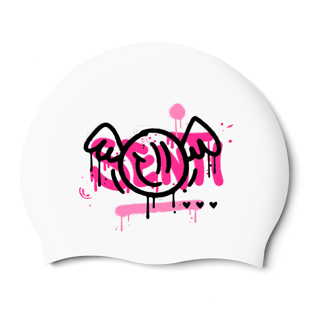 Smile Wing Silicone Swim Cap white