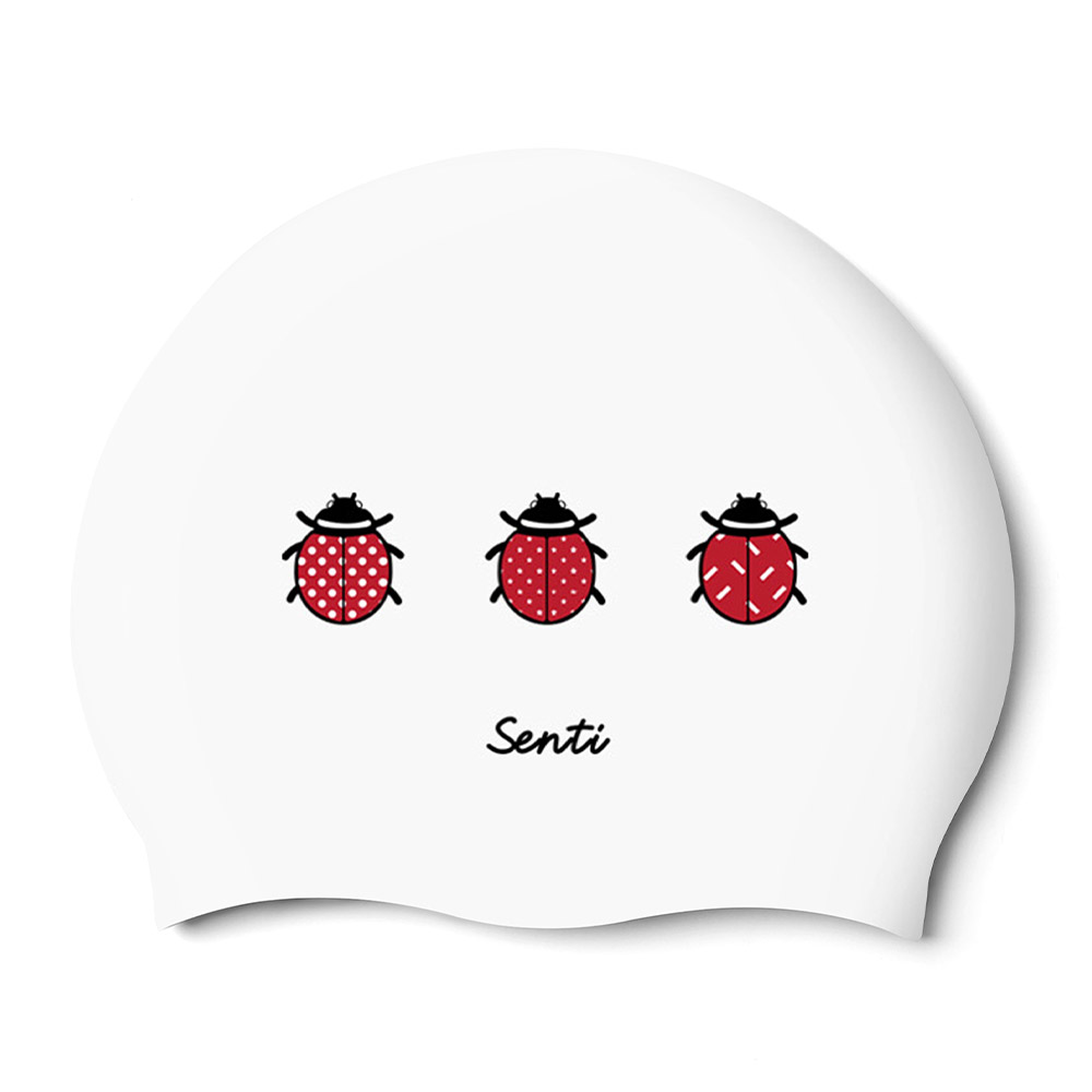 Ladybug Silicone Swim Cap white