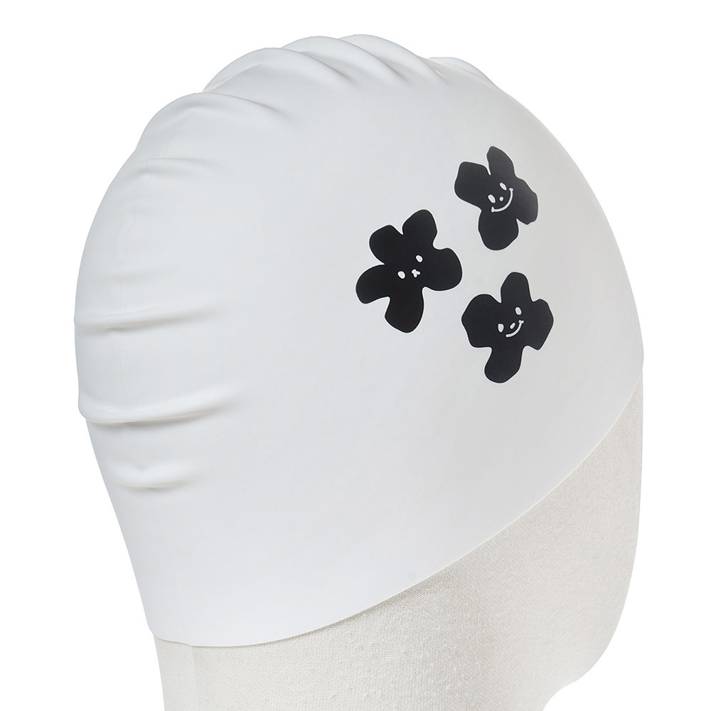 HOOG Black Flower Silicone Swim Cap white [SSC842] 디테일