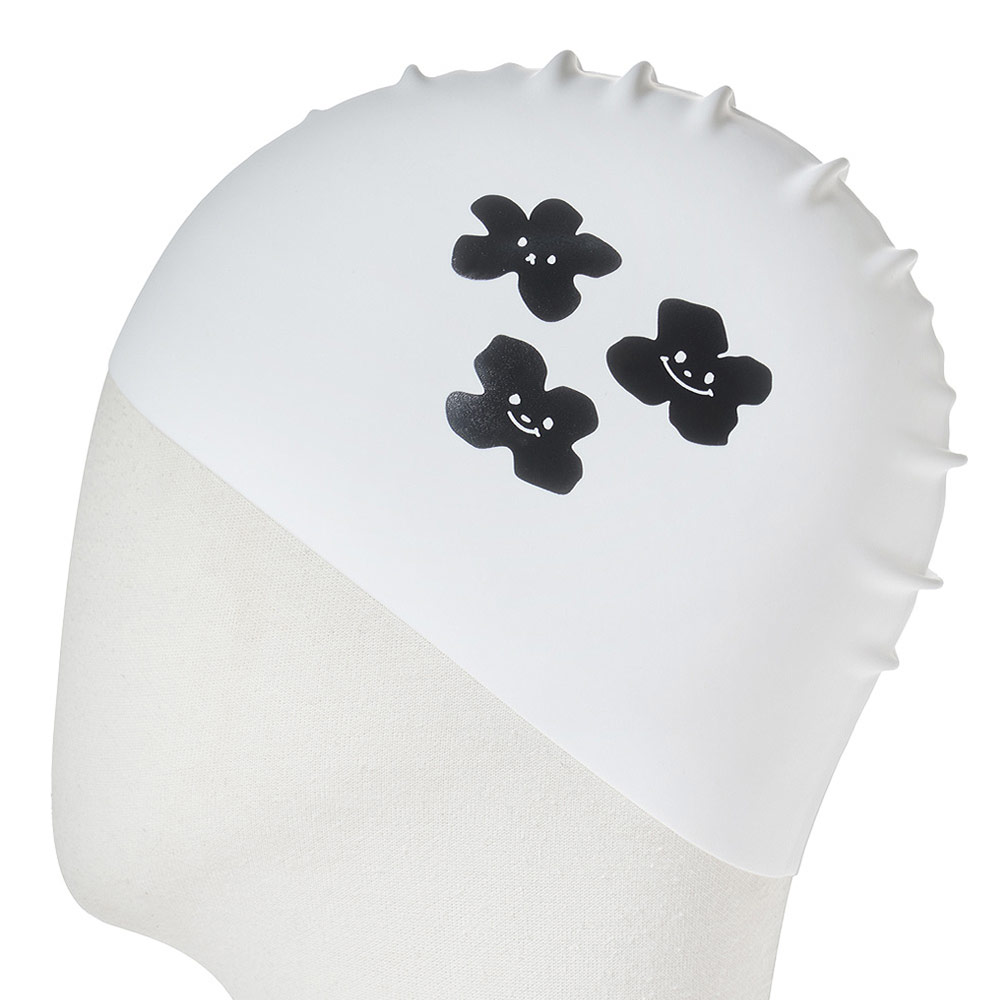 HOOG Black Flower Silicone Swim Cap white [SSC842] 디테일