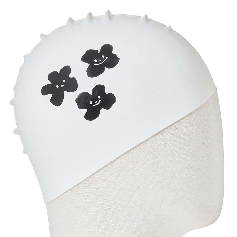 HOOG Black Flower Silicone Swim Cap white [SSC842] 디테일