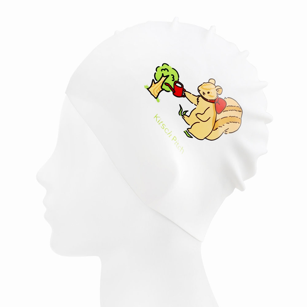 KITSCH PITCH (Monthly) Arbor Day squirrel Silicone Swim Cap white [KGZUSC083] 디테일