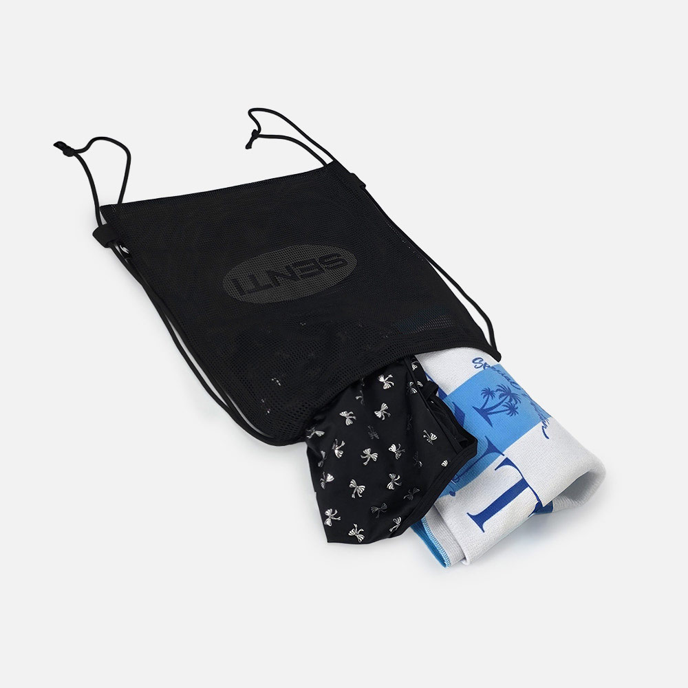 Mesh Swim Cap string Gym bag gray