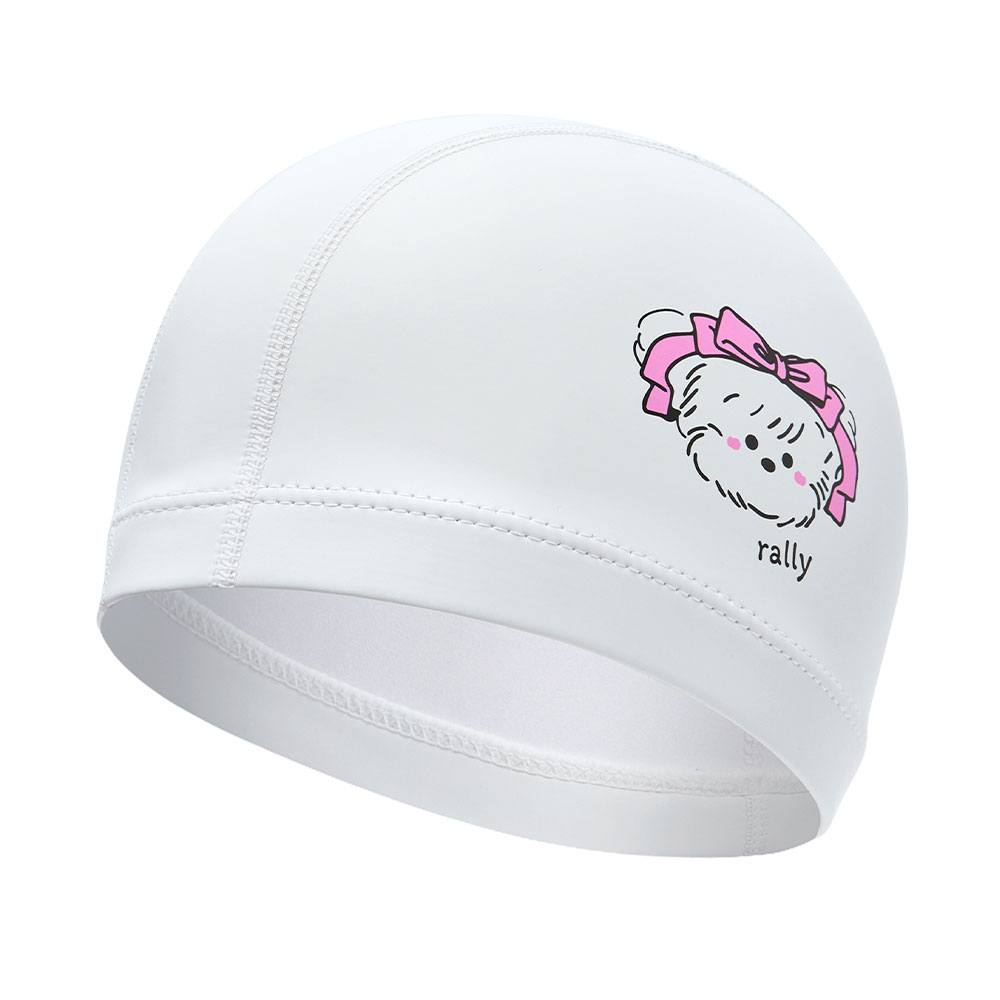 RALLY Kids Pink ribbon puppy PU Coating Swim Cap white [RRKC524(WHT)]