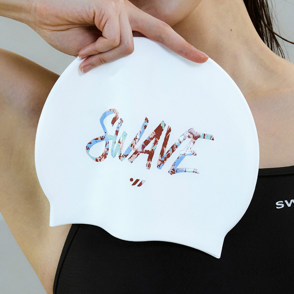Rough letter Silicone Swim Cap Blue