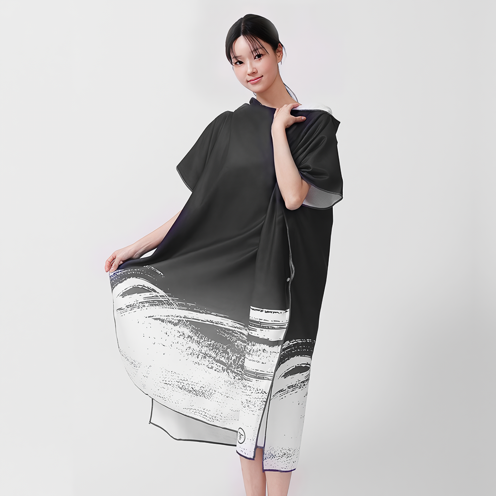 STM TAPONY installment poncho Black Wave [Unisex Beachwear]