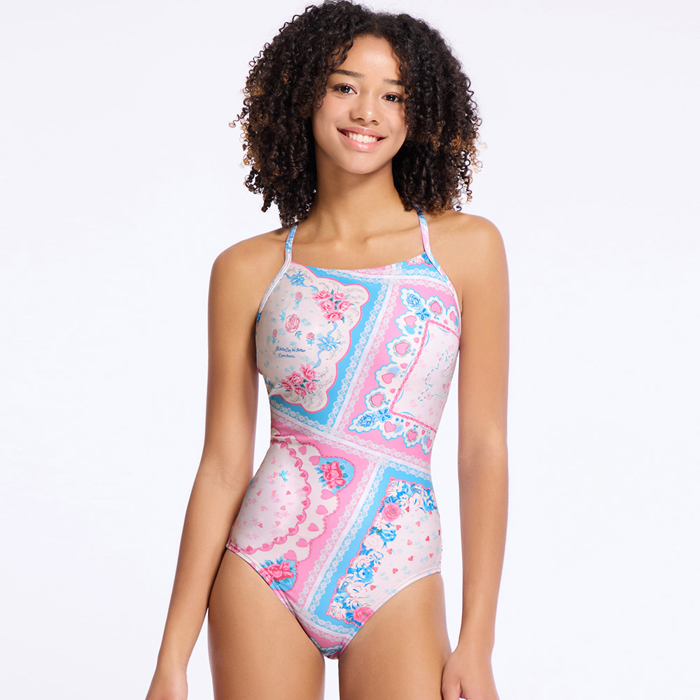 HOOG perfume Low double Strap X-Back Swimsuit Blue Pocket Square [WRA2893 Women's ]