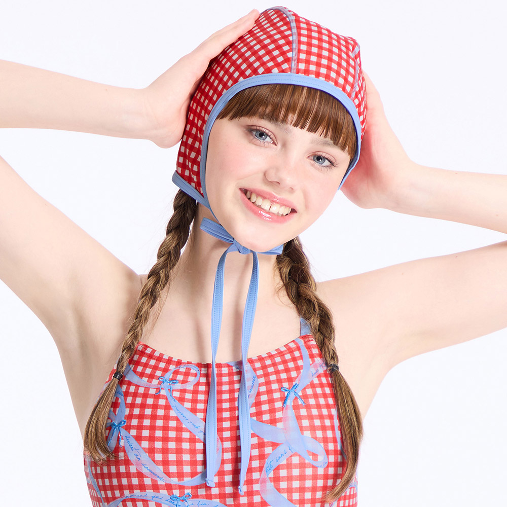 HOOG perfume Classic fabric Swim Cap red gingham ribbon [AWC0094] 디테일